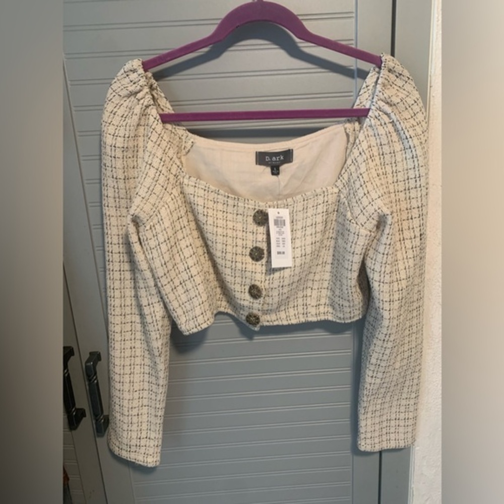 Moirai Tan Print Tweed Crop Top Button Up Cover Up NWT MSRP: $88.00